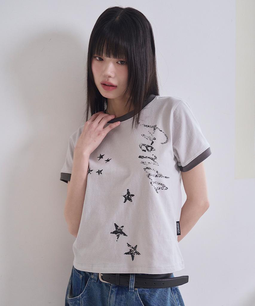PRENDA Crack Star Logo Crewneck Tee Gray