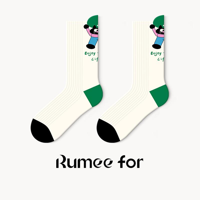 5 Pairs of Female Spring and Autumn New Student Cartoon Boneless Stripe Deodorant Wicker Socks