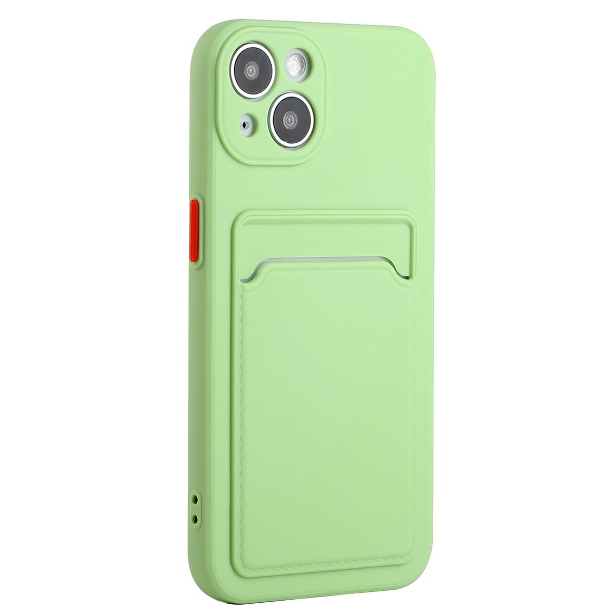 

For iPhone 15 Plus Soft TPU Phone Case Drop-proof Back Cover with Card Slot Matcha Green