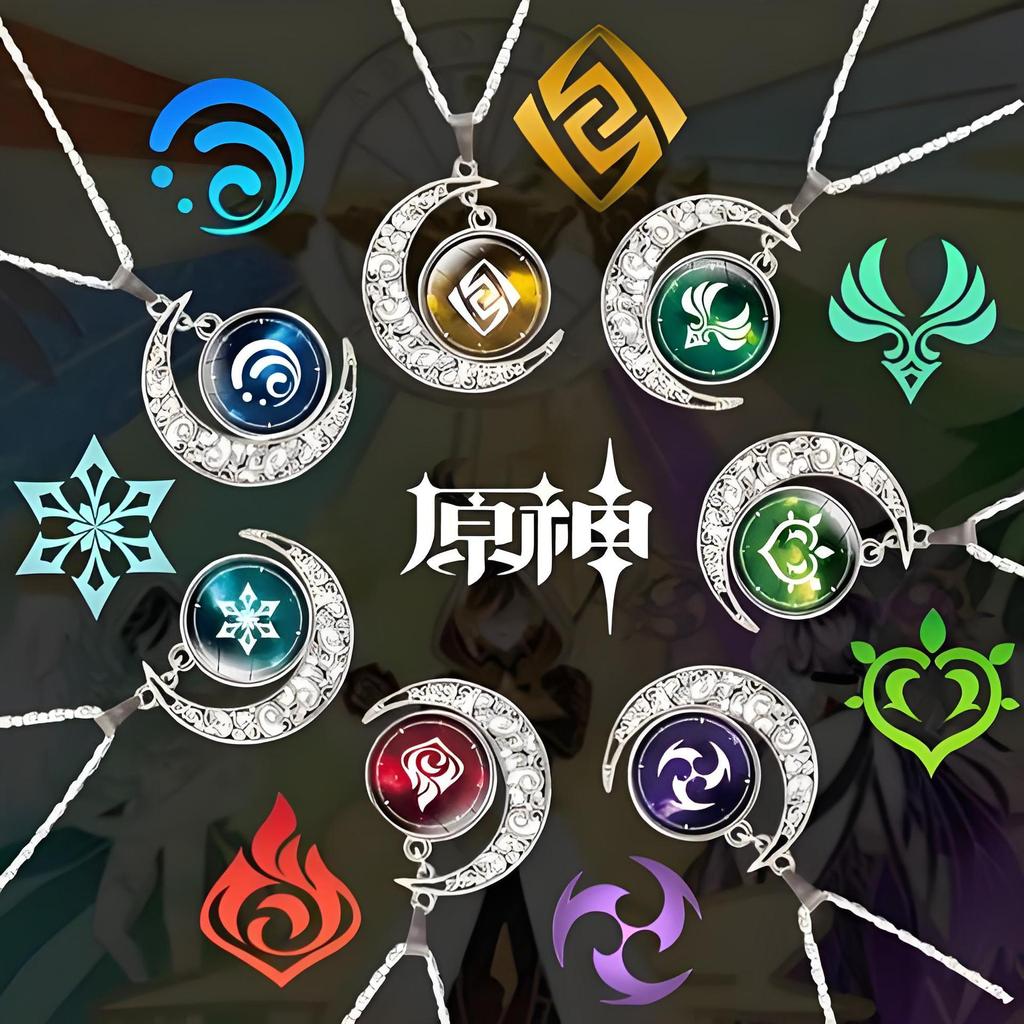 Genshin Impact God's Eye Moon Pendant Necklace - Cartoon Style Gem Accessories