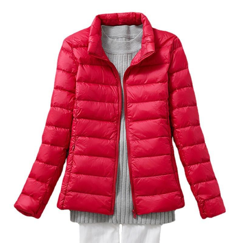 Womens Lightweight Packable Down Jacket Thin Short Puffer Coat With Stand Collar Slim Fit