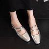 Mary Jane Single Shoes Women's Spring New Temperament Square Toe Shallow Mouth One Strap Soft Sole Flat Shoes