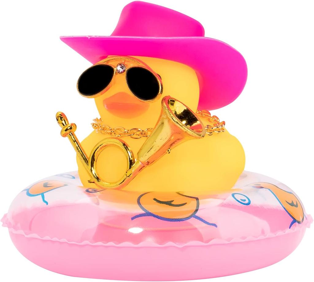 Car Duck Ornament Dashboard Decorations For Car Rubber Accessories With Sunglasses Hat Necklace Swim Ring And Mini Musical Instr
