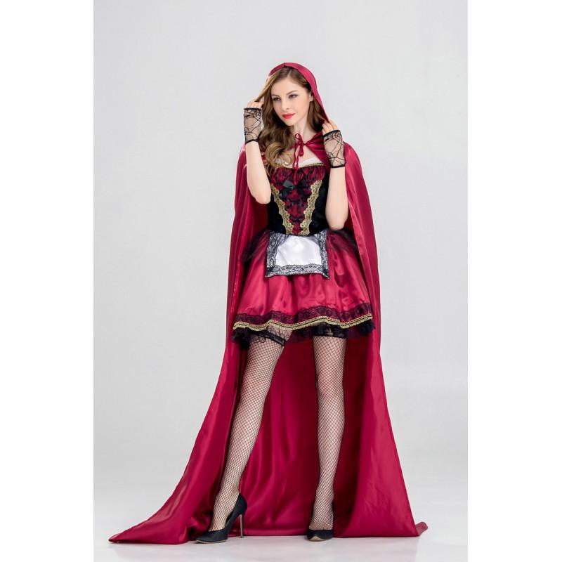Plus Size Halloween Long Cloak Red Riding Hood Queen Costume Game Role Play Cosplay Outfit Women