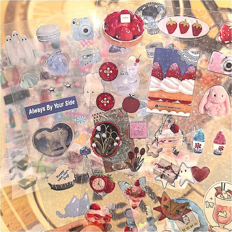 9pcs Glitter Flash Y2K Sticker Cute Toploder Journaling Decor Sticker for Phone Camera Laser Kawaii Stickers Gift