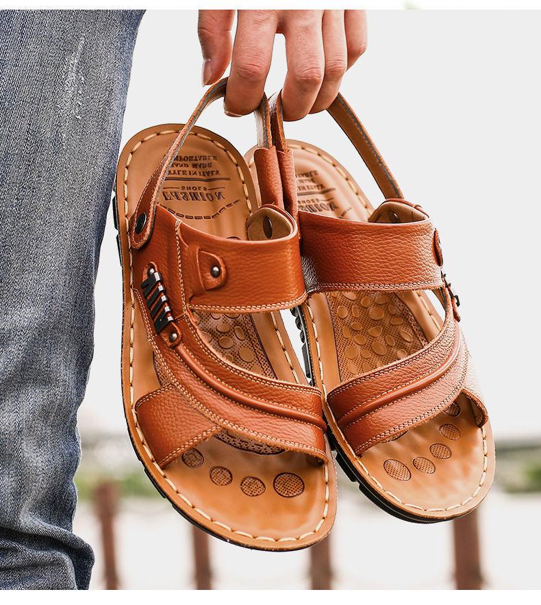 Męskie sandały plażowe z prawdziwej skóry na podeszwie Oxford