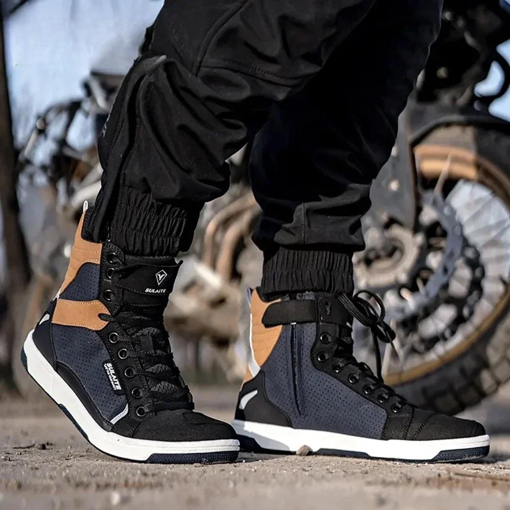 Lässige Outdoor Herren Motorradstiefel Atmungsaktiv Schützen Fahrer Straßenrennen Sportausrüstung Gummisohle Reflektierende Motorradschuhe