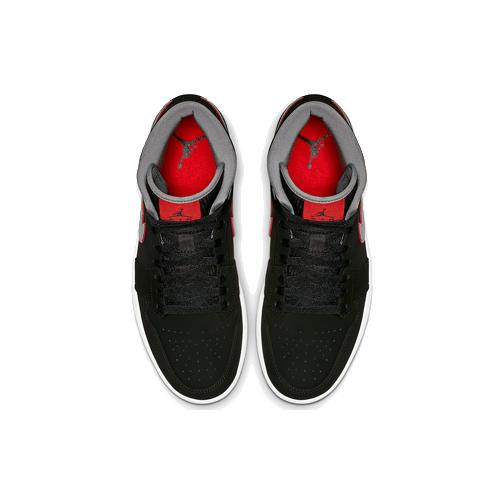 New JORDAN 1 Mid Black Particle Grey Gym Red 554724-060