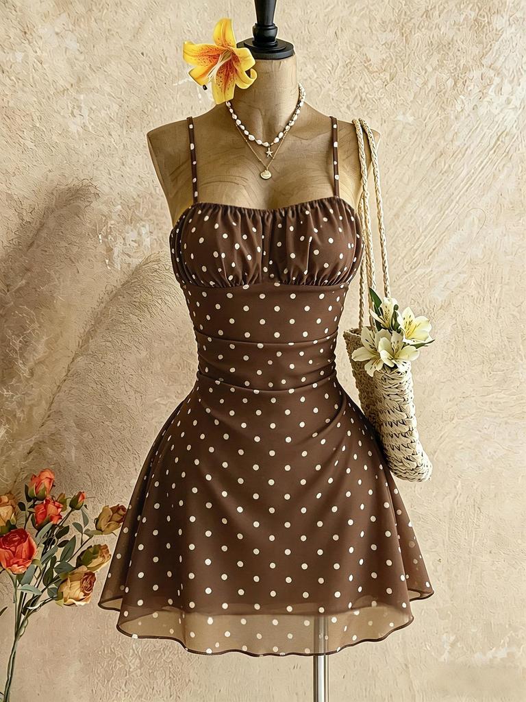 2025 Spring/Summer Floral Print Spaghetti Strap Dress: Waist-Cinching, Sexy Vacation Style for Women