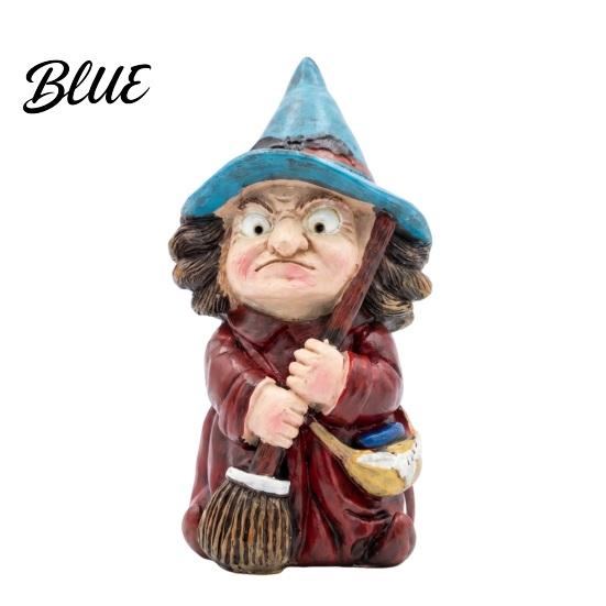 Halloween Party Decoration Witch on Broomstick Resin Figurine, Gnome Statue with Wizard Hat, Themed Photography Prop Vintage Spooky Decor for