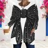 Women Plus Size Round Neck Long Sleeve Black Gold Green Printed Longline T Shirt With Pockets