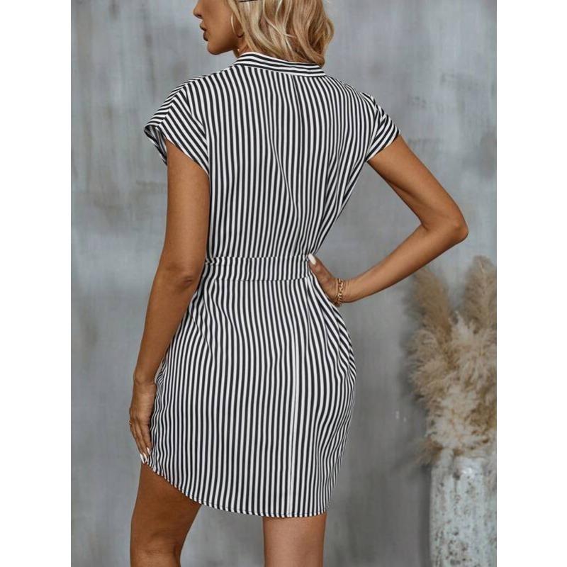 Spring Summer Women's Sleeveless Striped Lace Up Casual Dresses
