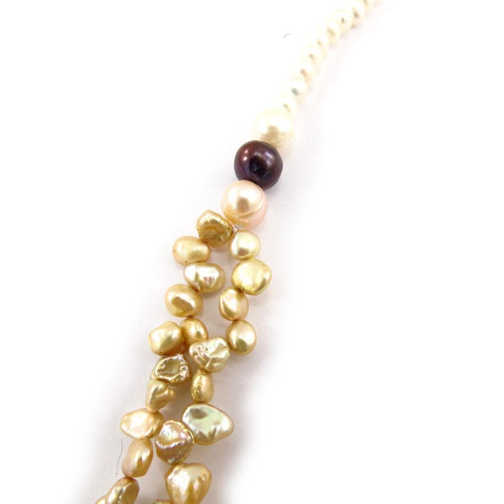 Les Trésors De Lily [K1002] - Collier 'Beauté BIWA' beige doré ivoire