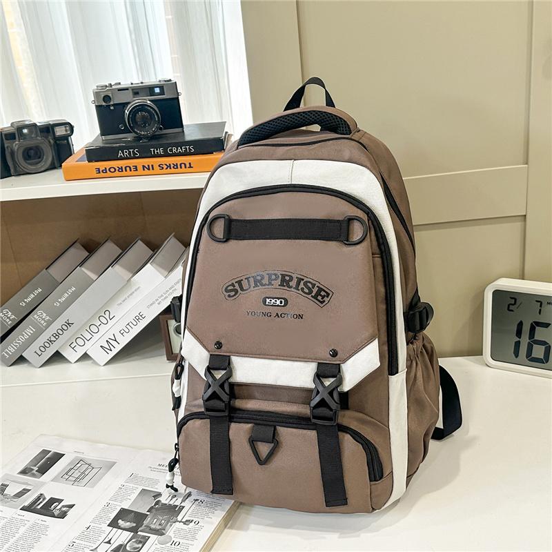 Men's Contrast Backpack Large Capacity Student Schoolbag Women's Backpack