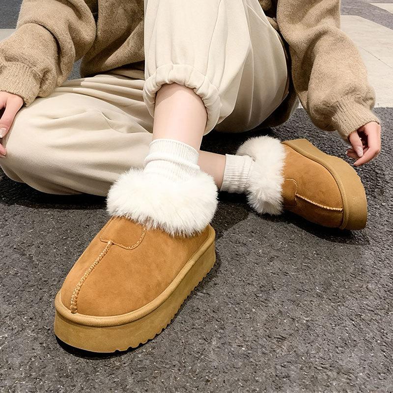 thick-soled snow boots women's autumn and winter new piled thickened large cotton shoes bread fluffy shoes
