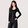 Women's Autumn and Winter Black Long-sleeved Sweater Polka-dot Tie Decoration Slim Fit T-shirt