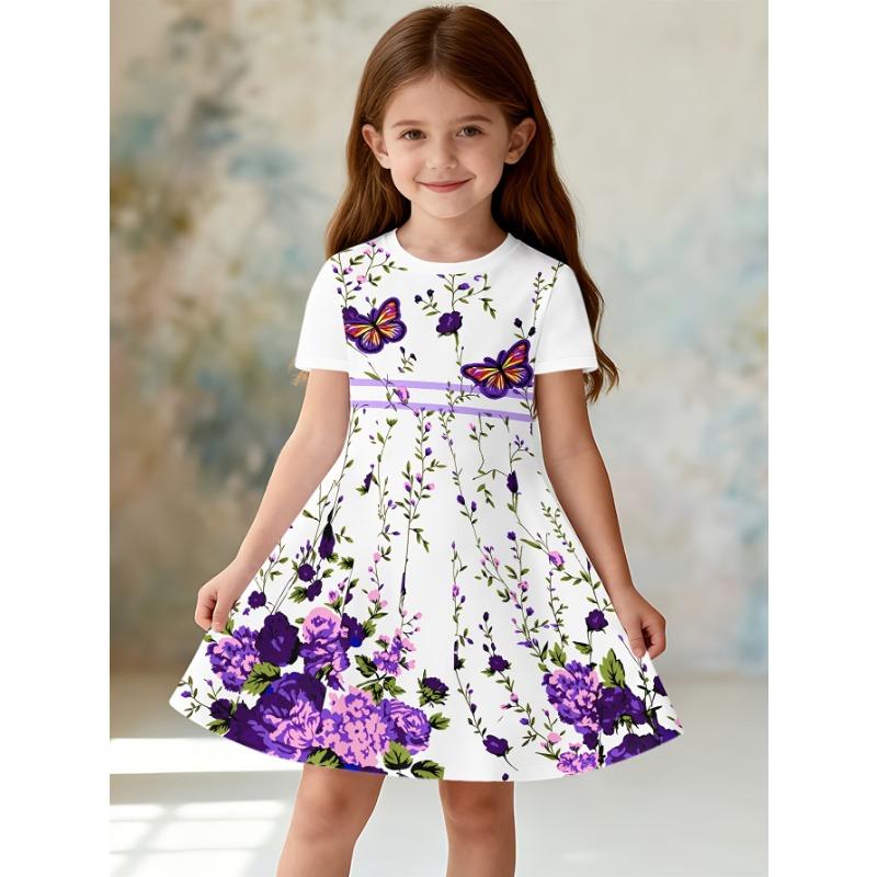 Girls' 3D Summer Dress Panda Illustration - Cute Panda Pattern for Outdoor Play, Birthday Parties, School Events