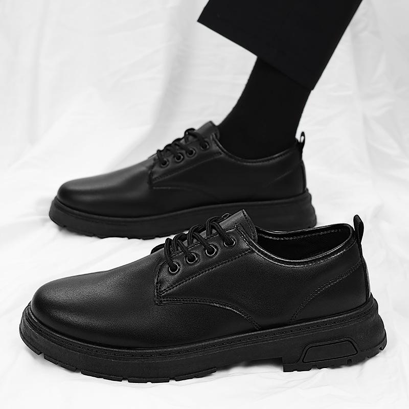 Men's black business dress leather shoes men's height-increasing soft-soled casual shoes single shoes autumn and winter British style groom wedding