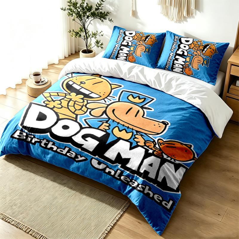 Dog Man 3-częściowy komplet poszewek na kołdrę Prosty Nowoczesny Zestaw pościeli Odporny na zagniecenia Miękki Materiał Do użytku przez cały rok idealny prezent