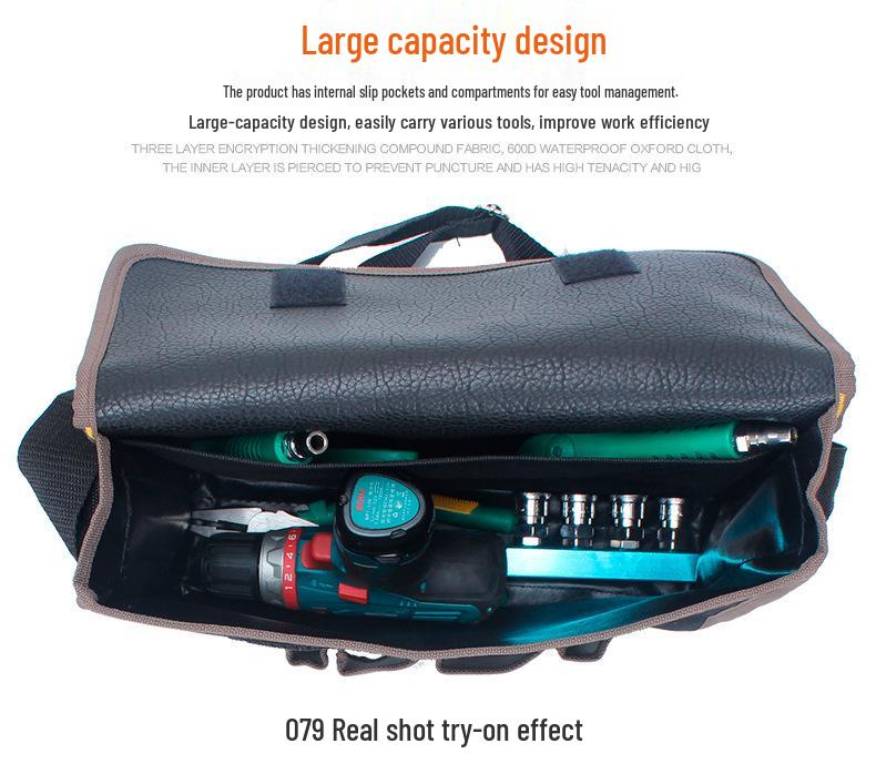 Oxford Canvas Electrician Tool Bag for Air Conditioner Repair - Large, Thickened, Single-Shoulder, Multifunctional Storage.