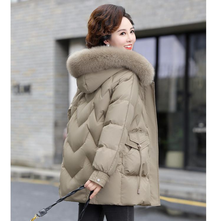 Mom Winter Down Jacket Hooded Padded Fur Collar New Fashion Winter Coat for Middle-aged and Elderly Women.