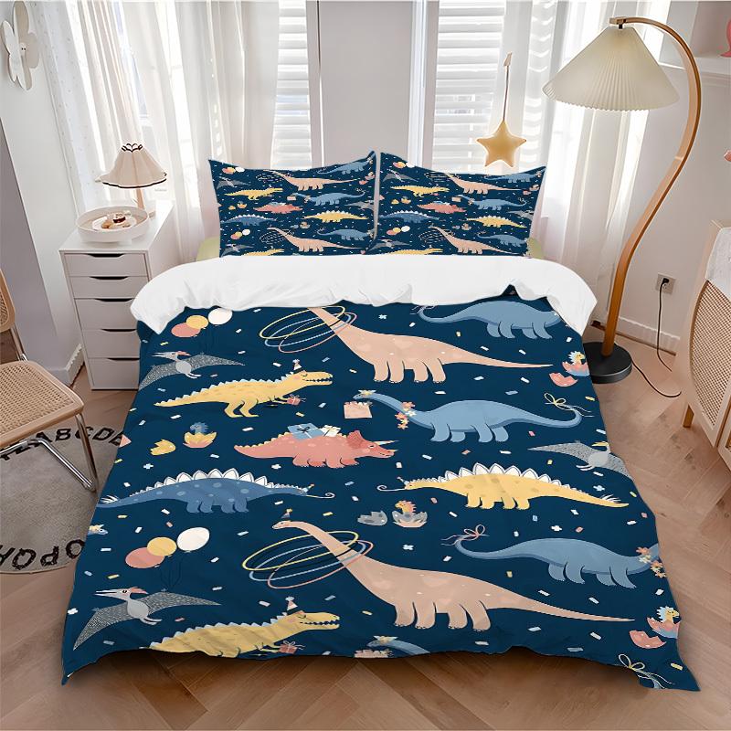 

3pcs Animal-themed Dino Party Soft and Comfortable Breathability, Bedding Set, Machine Washable, Suitable for All Seasons130 135x200cm