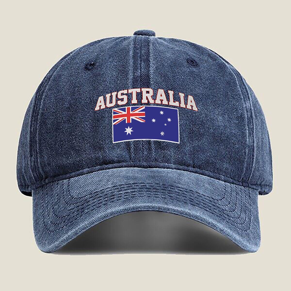 

Australia Flag and Text Washed Baseball Cap One Size темно-синього кольору