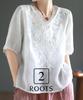 Embroidered Top Pullover Blouse Cool Short Sleeve Summer Shirt Summer Shirt Buttonless Plain Adult Thin Spring Clothes Neat Clothes Loungewear Body