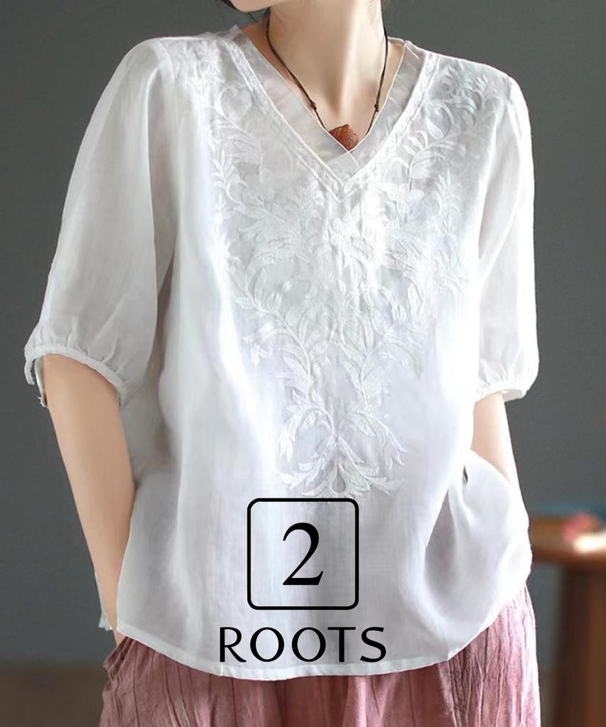 Embroidered Top Pullover Blouse Cool Short Sleeve Summer Shirt Summer Shirt Buttonless Plain Adult Thin Spring Clothes Neat Clothes Loungewear Body