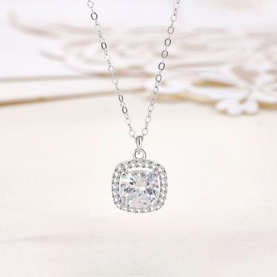 Vierkante diamanten halsketting voor dames, luxe, met glinsterende diamanten en zirkonia, elegant, retro, veelzijdig.