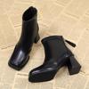 Fashion French Style Ankle Boots for Women High Heels Thick Heels Waterproof Platform Rear Zipper 2025 New Autumn and Winter