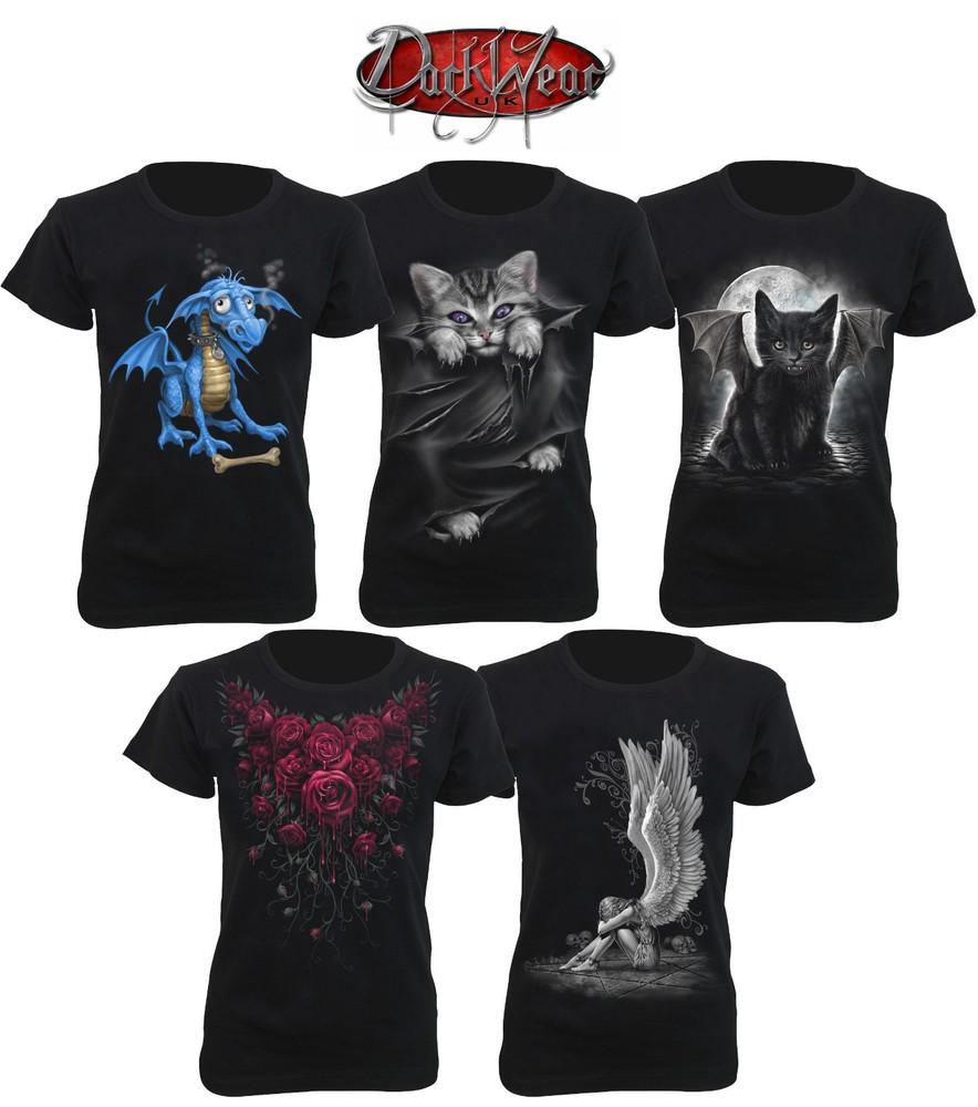 Spiral Direct Cap Sleeve TShirts Skirt Metal Roses Angel Cat Ladies Unisex T-Shirt L