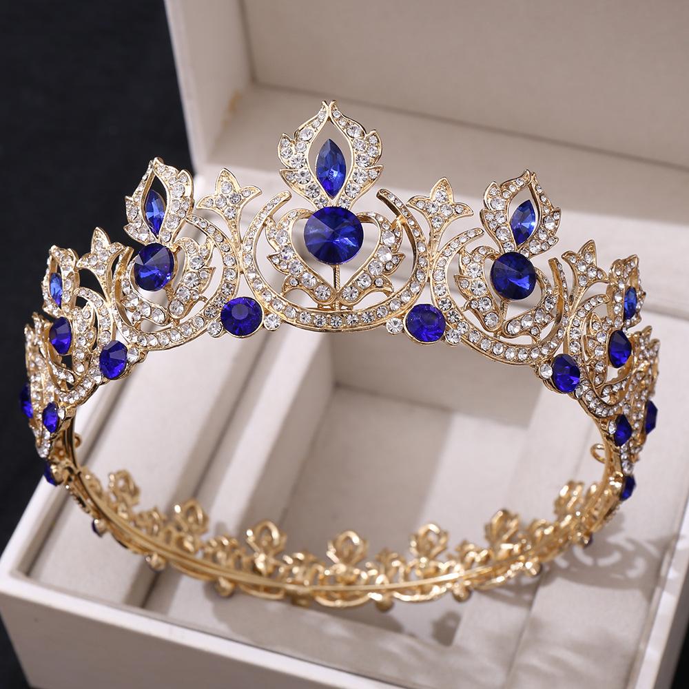 New Bridal Jewelry Retro Handmade Round Red Crown Alloy Rhinestone Tiara Wedding Jewelry Crown