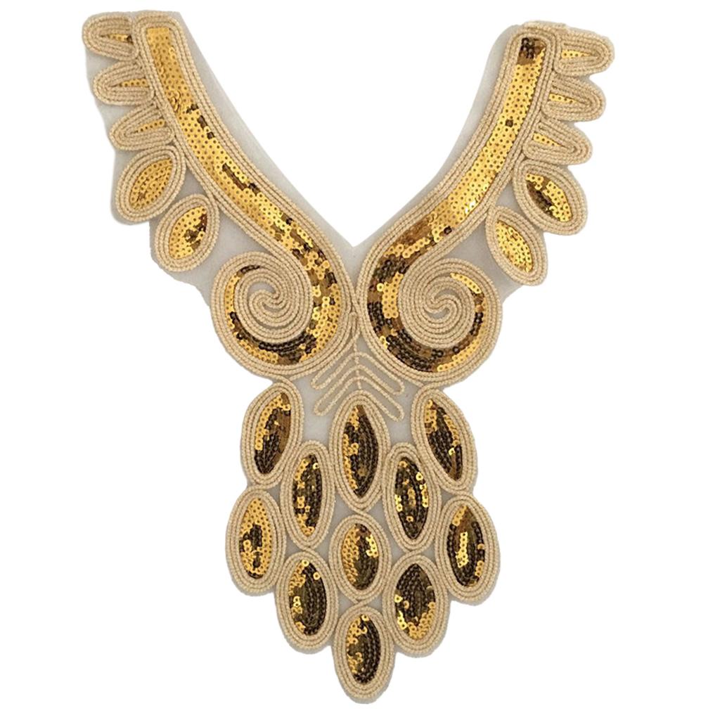 Elegant Embroidered Lace Collar Neckline Appliques Trim with Sequins Ethnic Style Sew On Patches for Fashionable Women