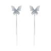 Mori Gradual Change Blue Butterfly Fringed Earrings Women, the New Simple Face Thin Long Earrings