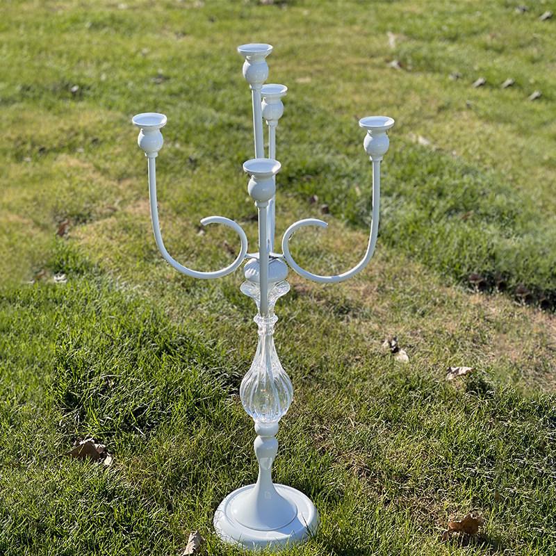 White Wrought Iron Floral Vase & Candlestick Stand for Wedding Decor