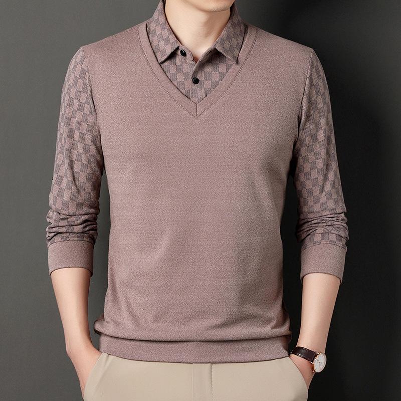 Middle-aged Spring and Autumn Lapel Sweatshirt Men's Long-sleeved Polo Shirt Thin Casual Long-sleeved T-shirt Bottoming Shirt
