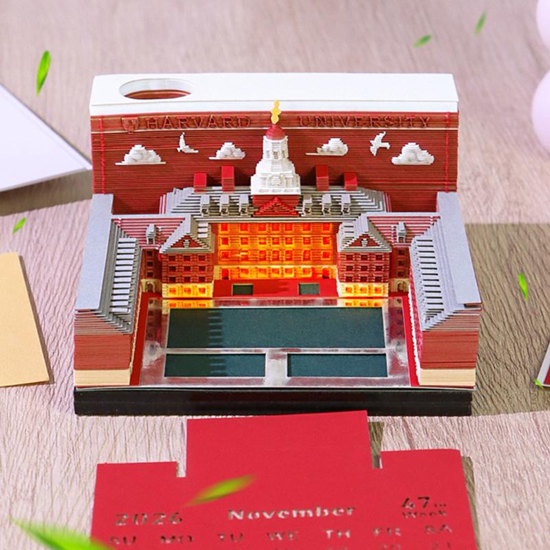 Time Piece Calendar 2026 Desk Calendar With Led Light 3D Tear-Away Calendar Paper Carving Art Memo Pad Notepad Gift Christmas