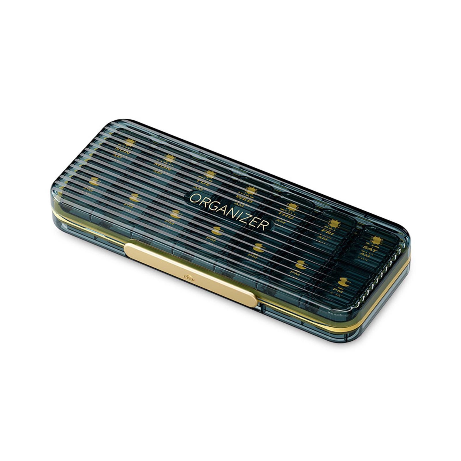 

Портативная коробка для лекарств 14 ячеек 21 ячейка Хранение лекарств Пыленепроницаемая коробка Семь дней в неделю синий