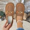 Women's Shoes Spring and Autumn New Korean Round Toe Shallow Metal Buckle Low Heel Flat Comfortable Casual Single Shoes