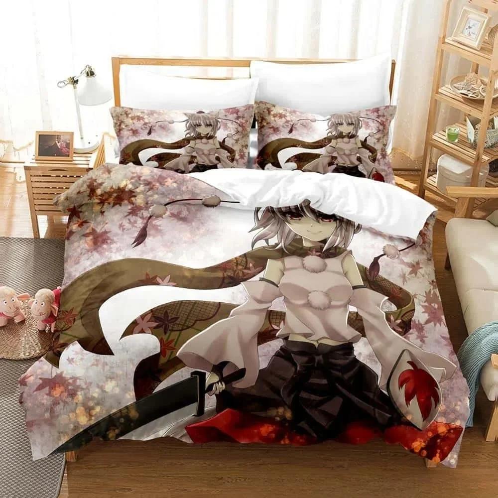 3D Anime Kawaii Girls Momiji Inubashiri Bedding Set Printed With Pillowcase Duvet Cover Soft Single Double Queen Super King Size