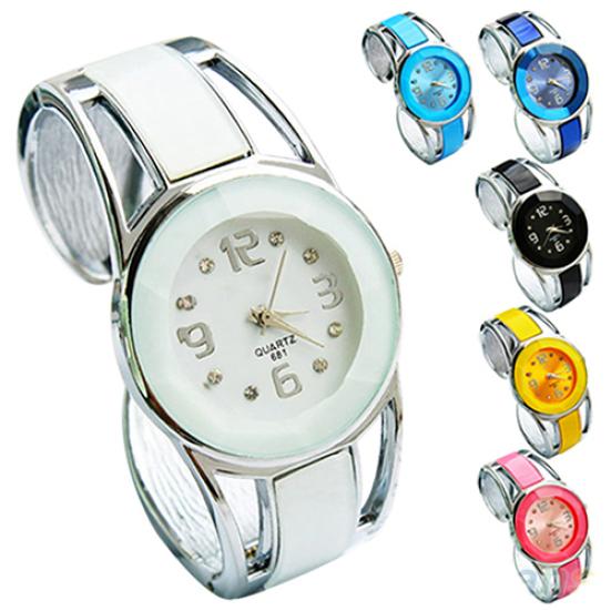 Women Fashion Opening End Quartz Analog Round Case Bracelet Bangle Wrist Watch