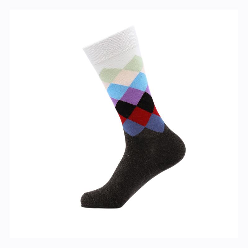 Fashion Colorful Brand Men Socks 20 Colors Striped Plaid Diamond Socks Men Cotton Casual Crew Socks