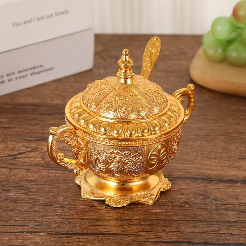 White Sugar Bowl, Creative Sugar Bowl, Flavoring Bottle, Flavoring Jar, Restaurant Kitchen, Golden Peacock Pattern Sugar Bowl