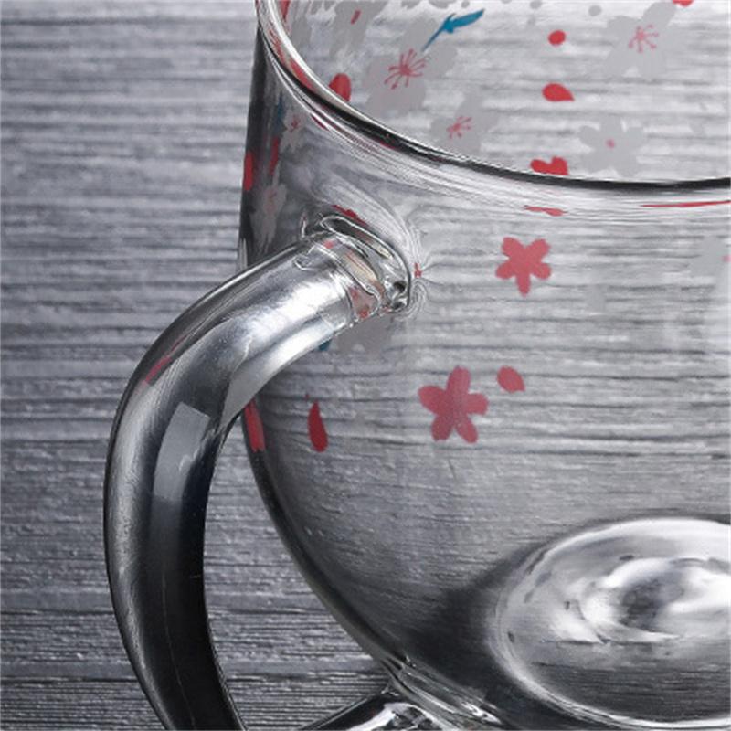 300ml Cute Heated Resistance Japanese Cherry Blossom Cup With Tea Infuser Filter&Lid Glass Flower Tea Cup Christmas Mug