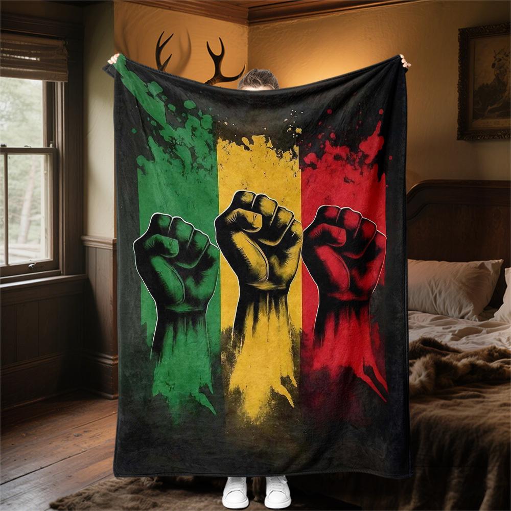 1pc Rasta, Fist Outdoor Flannel Blanket Soft Warm All-Season Throw for Sofa Bed Car Camping Office, Cozy Gift Idea1321S