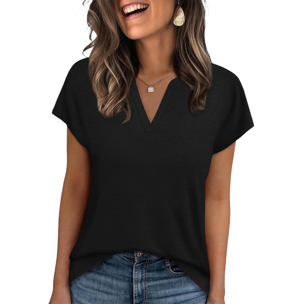 Women's Fashion V-Neck Loose-Fit Short-Sleeve T-Shirt Casual Top
