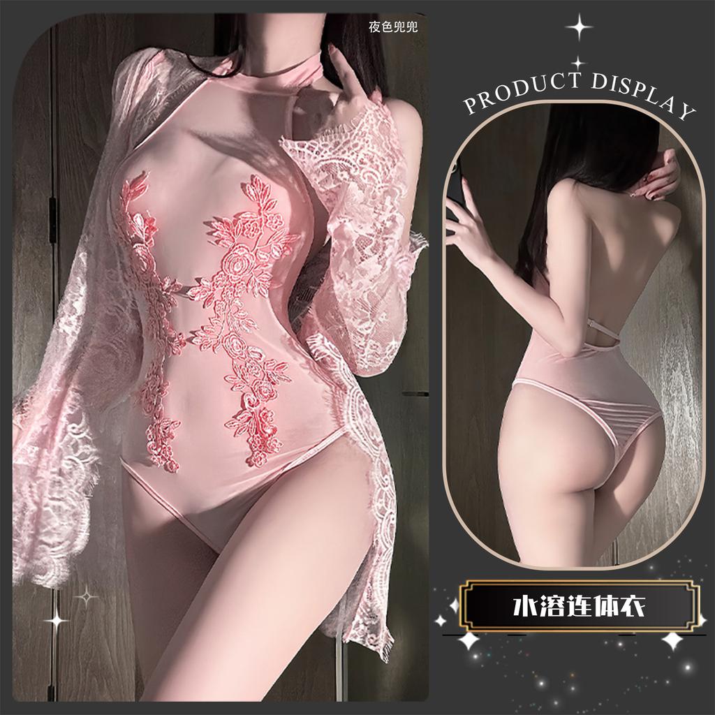 Erotic underwear Sexy perspective Spice girls onesie Water-soluble flower neck slim fit Pure desire temptation suit