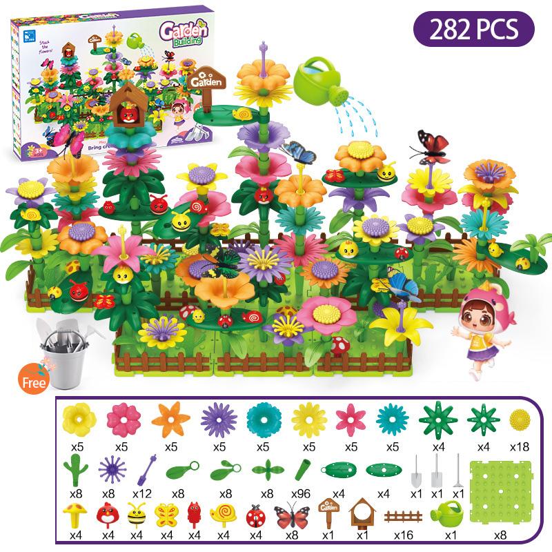 Girls DIY Flower Garden Toys Building Blocks Kids Toddlers Playset Bouquet Creative Growing Floral Garden Parents-child Interct