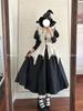 MODKOKU Gothic Lolita Nun Ribbon Lace Dress with Long Gothic Lolita Dreamy Cute French Girly Halloween Split Long Size Suitable for Adults and Winter